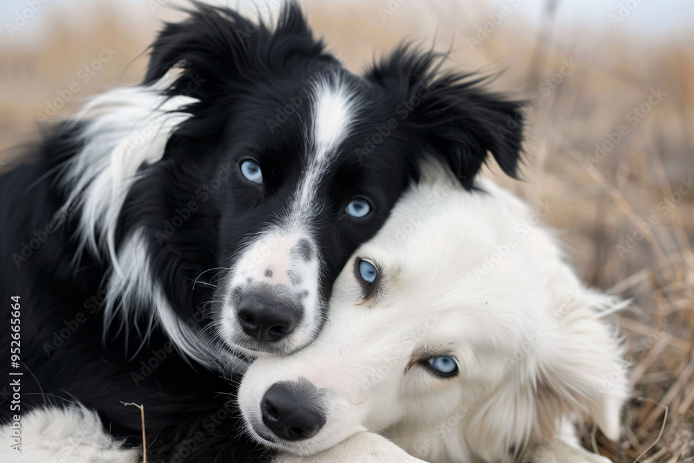 two dogs laying on the ground with their heads together two dogs laying on the ground with their heads together