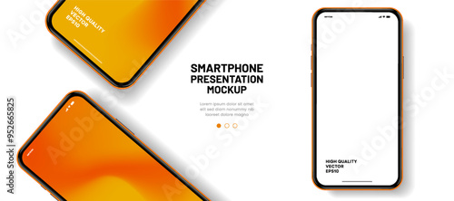 Realistic smartphone mockup. Mobile phone vector with isolated on white background. Device front view. 3D mobile phone with shadow. Realistic, high quality smart phone mockup for ui ux presentation.