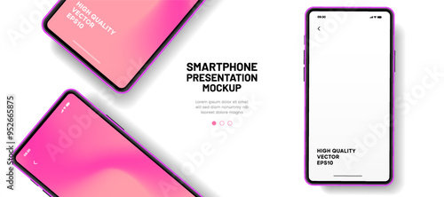 Realistic smartphone mockup. Mobile phone vector with isolated on white background. Device front view. 3D mobile phone with shadow. Realistic, high quality smart phone mockup for ui ux presentation.