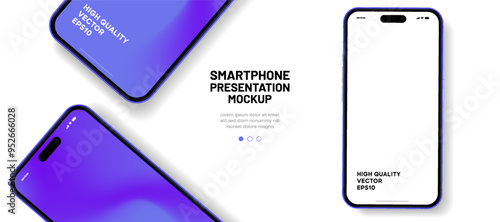 Realistic smartphone mockup. Mobile phone vector with isolated on white background. Device front view. 3D mobile phone with shadow. Realistic, high quality smart phone mockup for ui ux presentation.