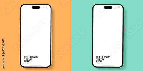 Realistic smartphone mockup. Mobile phone vector with isolated on white background. Device front view. 3D mobile phone with shadow. Realistic, high quality smart phone mockup for ui ux presentation.
