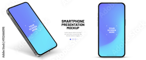 Realistic smartphone mockup. Mobile phone vector with isolated on white background. Device front view. 3D mobile phone with shadow. Realistic, high quality smart phone mockup for ui ux presentation.