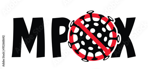 Mpox, monkey virus or monkeypox. Cartoon mpox virus. Stop the virus belongs to the genus Orthopoxvirus in the family Poxviridae. infectious disease. Vector monkey pox symbol or icon.