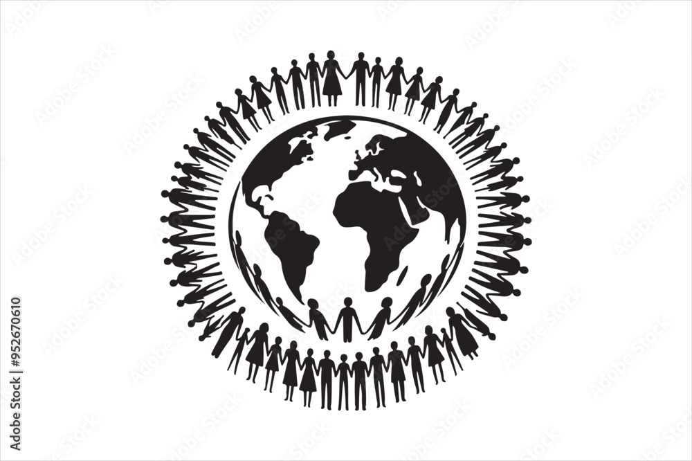 Silhouette design of diverse people holding hands in a circle or forming a unified shape like a heart or globe Silhouette design of diverse people holding hands in a circle or forming a unified shape like a heart or globe