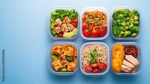 Healthy meal prep featuring a variety of balanced dishes in clear containers, perfect for nutritious eating and organization.