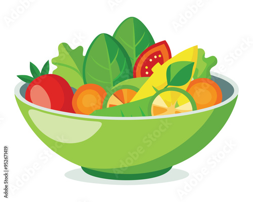 Fresh vegetable salad in ceramic decorative bowl vector illustration healthy food Vegetarian nutrition 