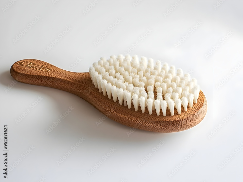 Delicate Natural Fiber Bath Brush on Stark White Backdrop Capturing Elegant Minimalist Aesthetic Delicate Natural Fiber Bath Brush on Stark White Backdrop Capturing Elegant Minimalist Aesthetic