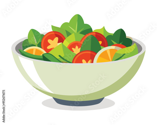 Fresh vegetable salad in ceramic decorative bowl vector illustration healthy food Vegetarian nutrition 