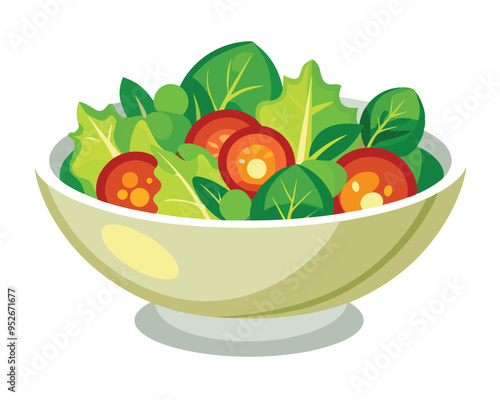 Fresh vegetable salad in ceramic decorative bowl vector illustration healthy food Vegetarian nutrition 