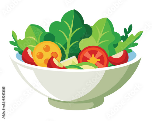 Fresh vegetable salad in ceramic decorative bowl vector illustration healthy food Vegetarian nutrition 