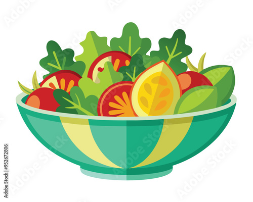 Fresh vegetable salad in ceramic decorative bowl vector illustration healthy food Vegetarian nutrition 