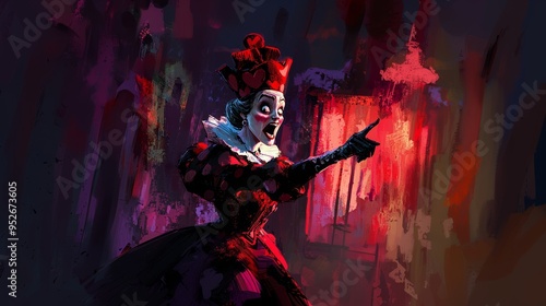 Evil Queen of Hearts Yelling and Pointing Character Concept Art