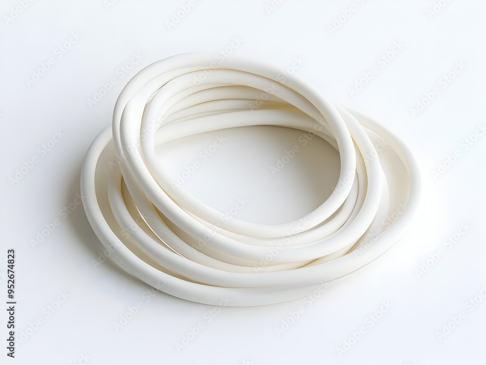 Elegant Coiled Resistance Band on Serene White Background Elegant Coiled Resistance Band on Serene White Background