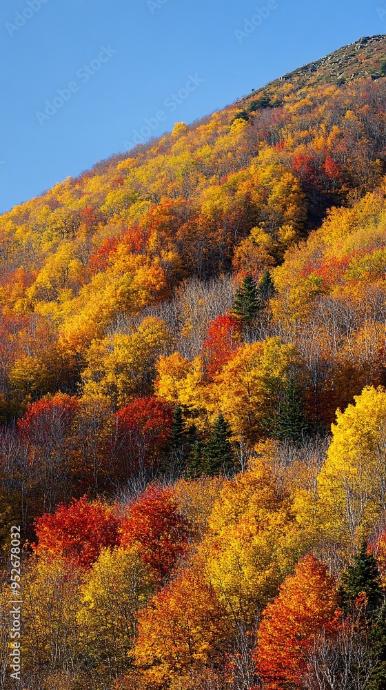 A hillside covered in vibrant fall foliage, with reds, yellows, and oranges. A hillside covered in vibrant fall foliage, with reds, yellows, and oranges.