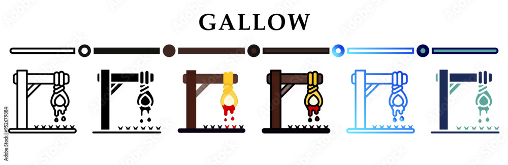 Collection of gallows icons in variety of styles. Creepy scene with the rope has blood flowing Halloween sweets. Happy Halloween. Collection of gallows icons in variety of styles. Creepy scene with the rope has blood flowing Halloween sweets. Happy Halloween.