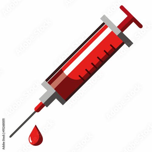 Syringe with Blood Vector Illustration on White Background