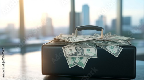 Pay day visual briefcase filled with money photo