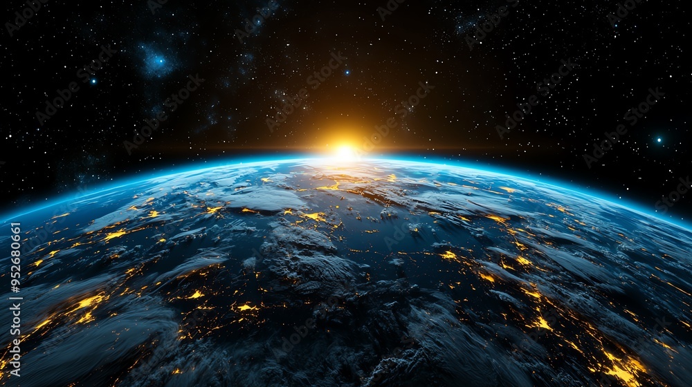 Stunning sunrise over Earth, showcasing vibrant colors and a serene view of our planet from space, symbolizing hope and renewal. Stunning sunrise over Earth, showcasing vibrant colors and a serene view of our planet from space, symbolizing hope and renewal.