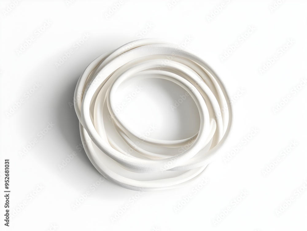 Elegantly Coiled Resistance Band on Minimalist White Background Elegantly Coiled Resistance Band on Minimalist White Background