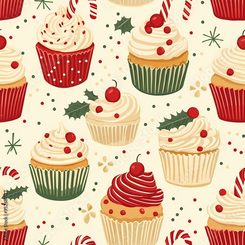 Colorful festive cupcakes decorated for the holiday season.