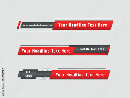 Stylish Red and black geometric lower third banner template design.