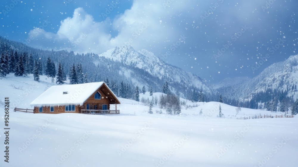 Snowstorm engulfing a mountain cabin harsh weather Snowstorm engulfing a mountain cabin harsh weather