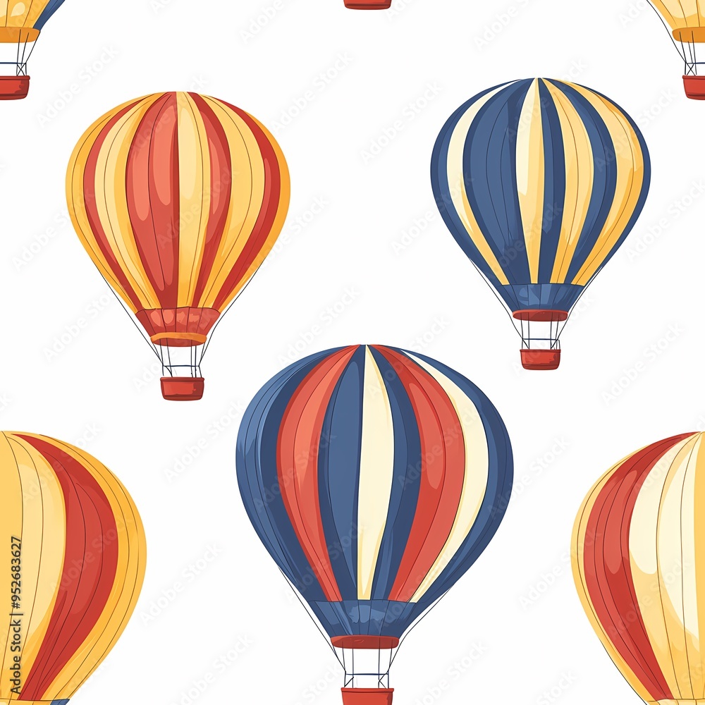 Naklejka premium Colorful hot air balloons in a playful pattern against a white background.