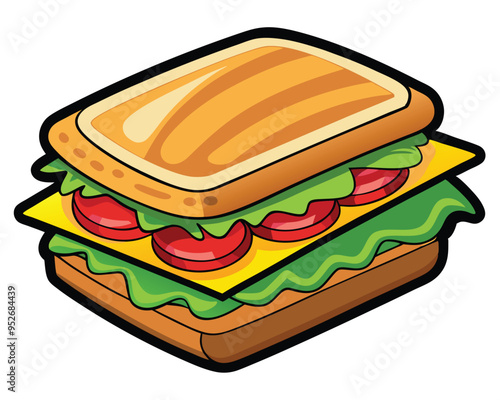 delicious sandwich with crispy bacon fresh lettuce and layered cheese vector illustration