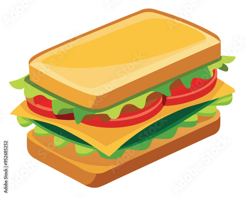 delicious sandwich with crispy bacon fresh lettuce and layered cheese vector illustration