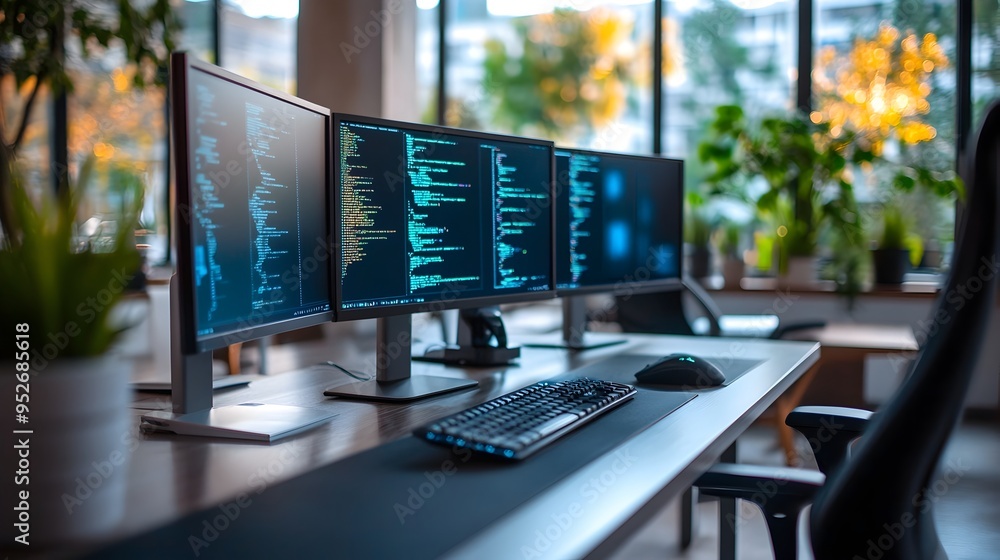 Fototapeta premium Sleek Digital Workspace for Fintech Innovation and Machine Learning Algorithms