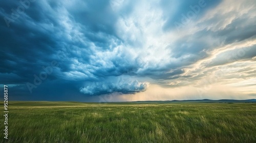 Thunderclouds forming over a vast plain stormy weather