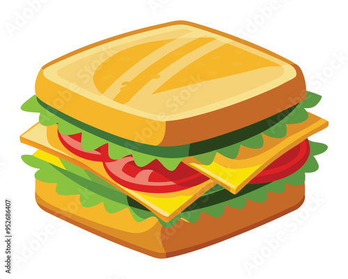 delicious sandwich with crispy bacon fresh lettuce and layered cheese vector illustration