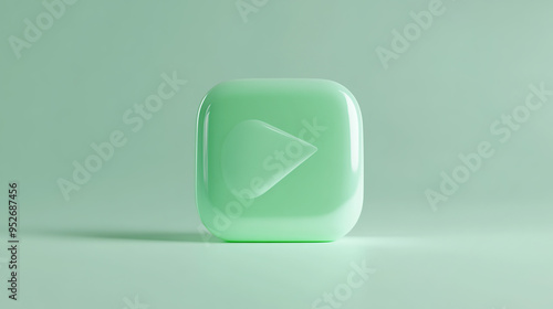 A 3D rendered play button icon on a green background.