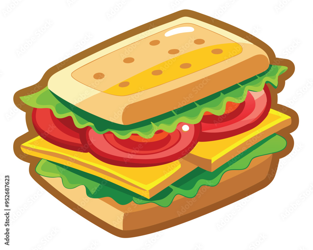 delicious sandwich with crispy bacon fresh lettuce and layered cheese vector illustration delicious sandwich with crispy bacon fresh lettuce and layered cheese vector illustration