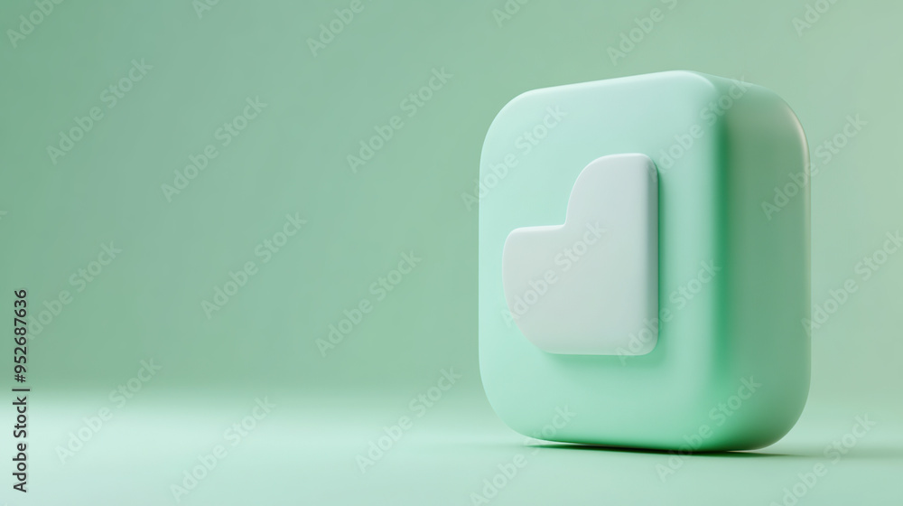 A 3D rendered white heart icon inside a light green square on a pastel green background. A 3D rendered white heart icon inside a light green square on a pastel green background.