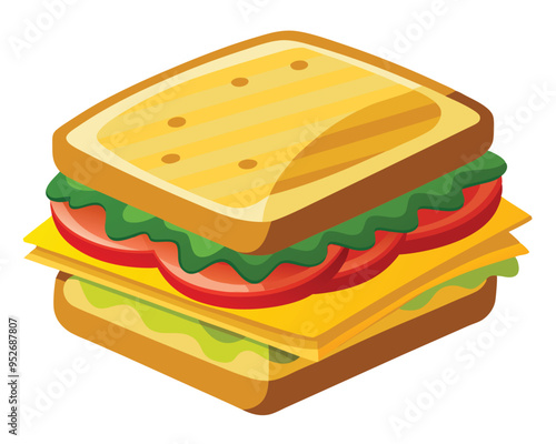 delicious sandwich with crispy bacon fresh lettuce and layered cheese vector illustration