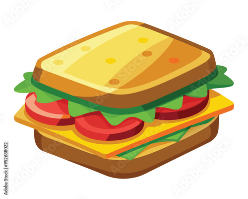 delicious sandwich with crispy bacon fresh lettuce and layered cheese vector illustration