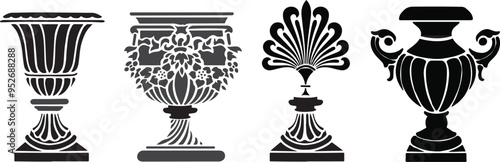 Ancient Greek amphora. Vase silhouettes set. various antique ceramic vases. Ancient Greek jars and amphorae silhouettes	