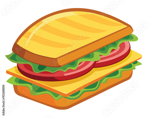 delicious sandwich with crispy bacon fresh lettuce and layered cheese vector illustration