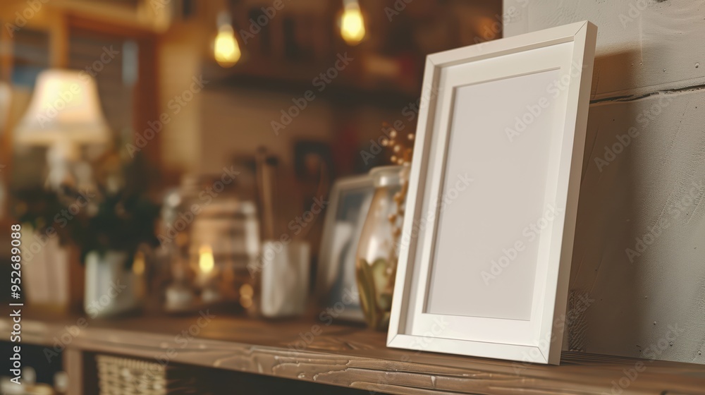 A minimalist empty photo frame on a wooden shelf, perfect for displaying cherished memories in a cozy home setting. A minimalist empty photo frame on a wooden shelf, perfect for displaying cherished memories in a cozy home setting.