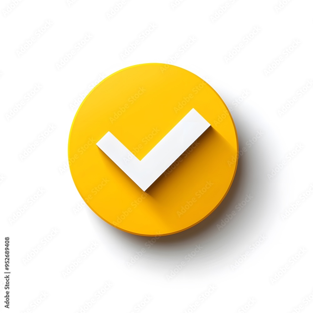 3d check icon, checklist tick, done mark. Vector realistic plastic style checkmark, symbol of selection, confirmation or approval. yellow circle with a white, white background 3d check icon, checklist tick, done mark. Vector realistic plastic style checkmark, symbol of selection, confirmation or approval. yellow circle with a white, white background