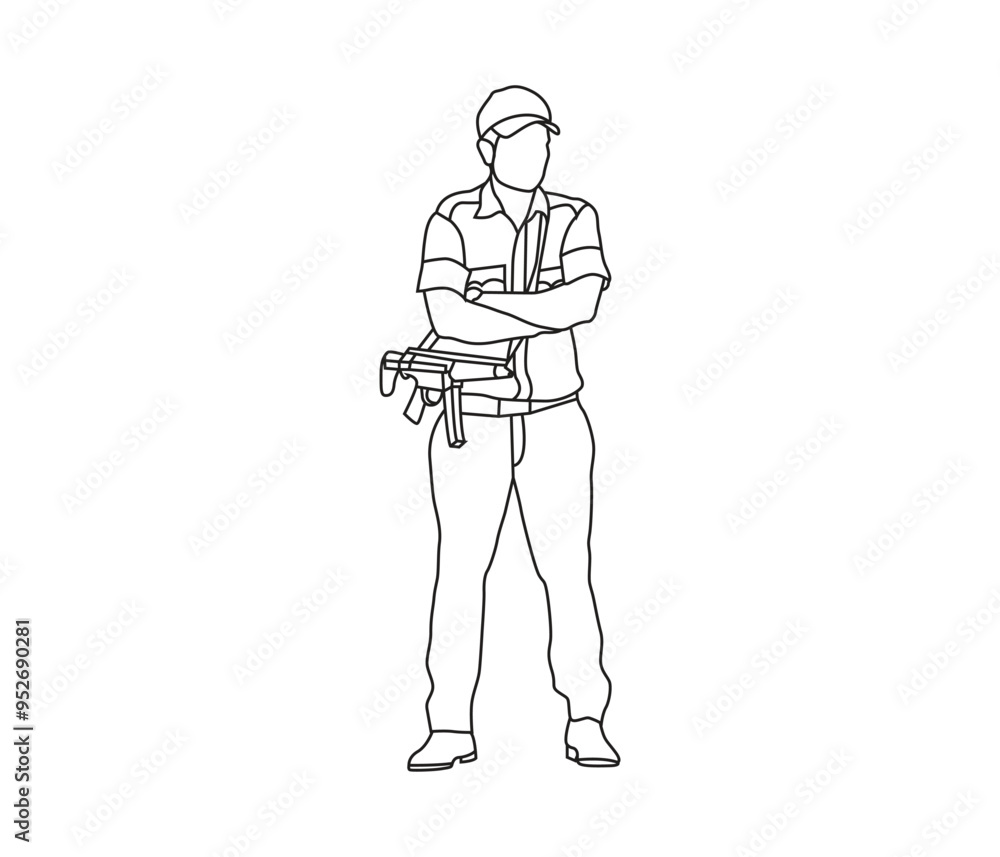 Obraz premium vector illustration continuous line drawing a policeman 