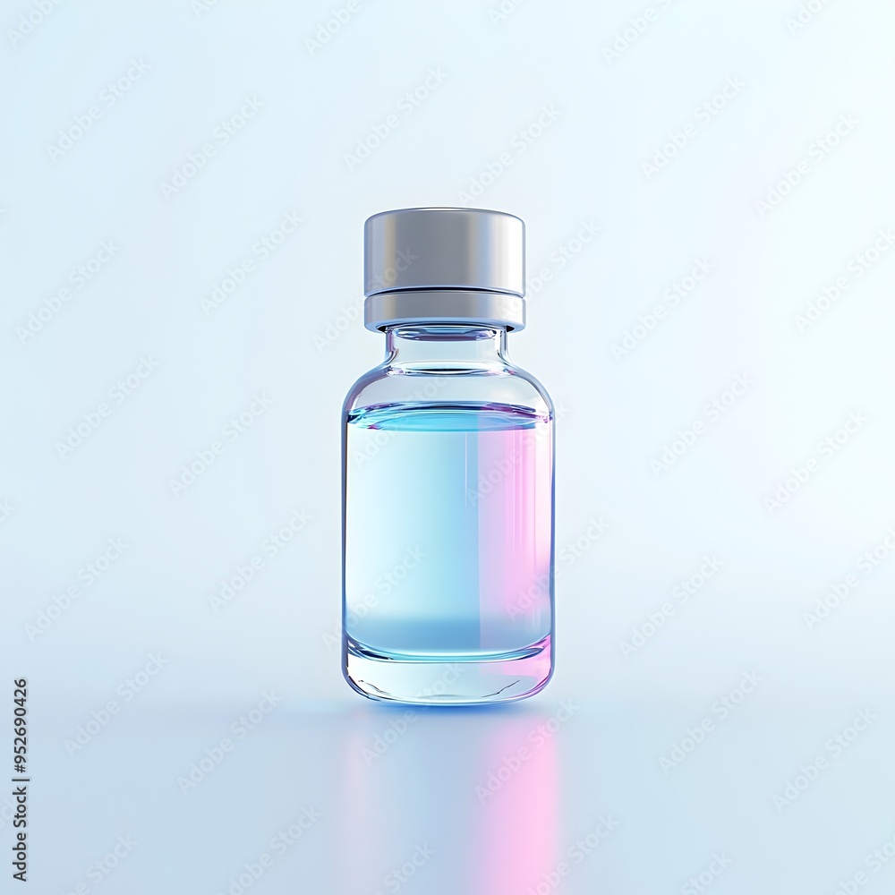 Luminous Glass Vial of Enigmatic Serum Suspended Against Stark White Backdrop Luminous Glass Vial of Enigmatic Serum Suspended Against Stark White Backdrop