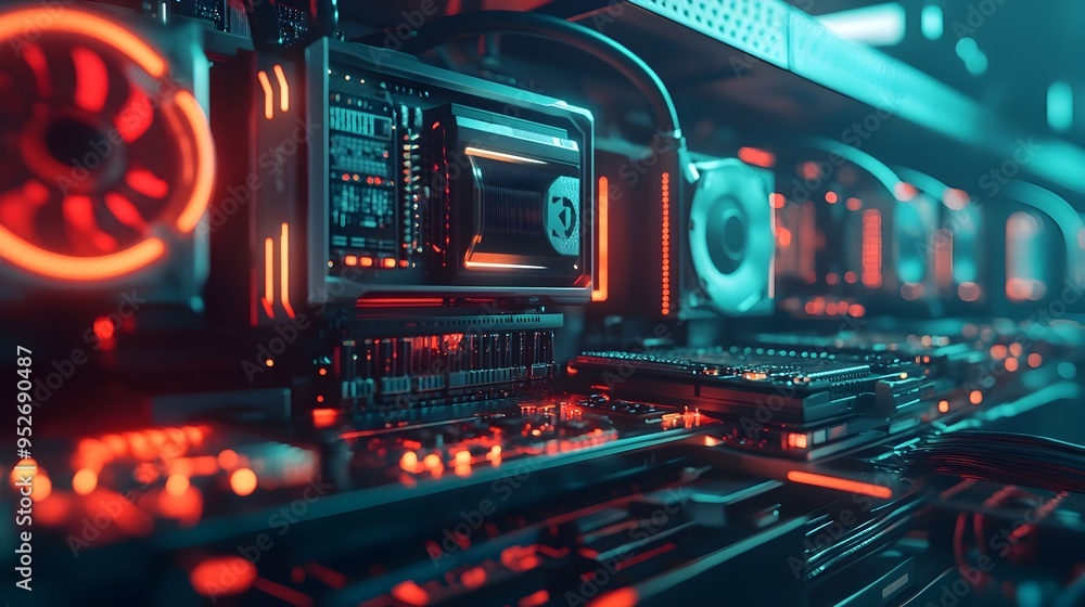 Fototapeta premium Cryptocurrency Mining Rig with Cutting Edge Cooling System and Aesthetic