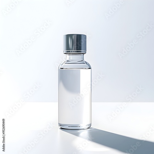 Luminous Glass Vial of Mysterious Serum Against Stark White Backdrop