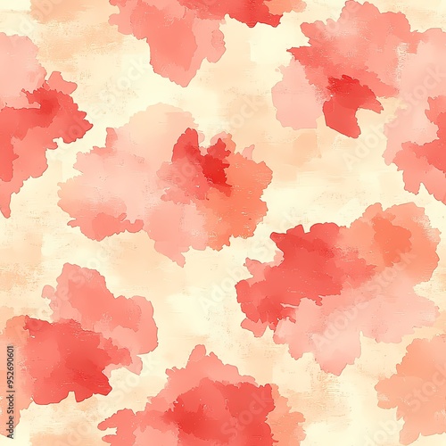 Abstract watercolor floral pattern with soft coral and peach hues.