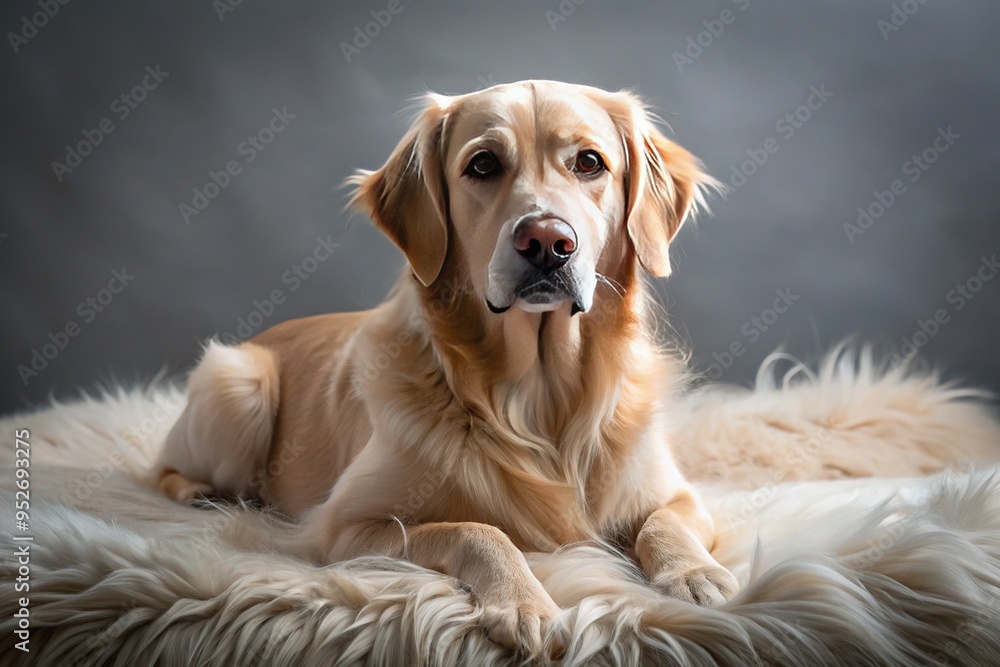 A refined canine reclines on a plush surface, its relaxed posture exuding elegance, whiskers tickling the softness as it embodies serenity and contentment. A refined canine reclines on a plush surface, its relaxed posture exuding elegance, whiskers tickling the softness as it embodies serenity and contentment.