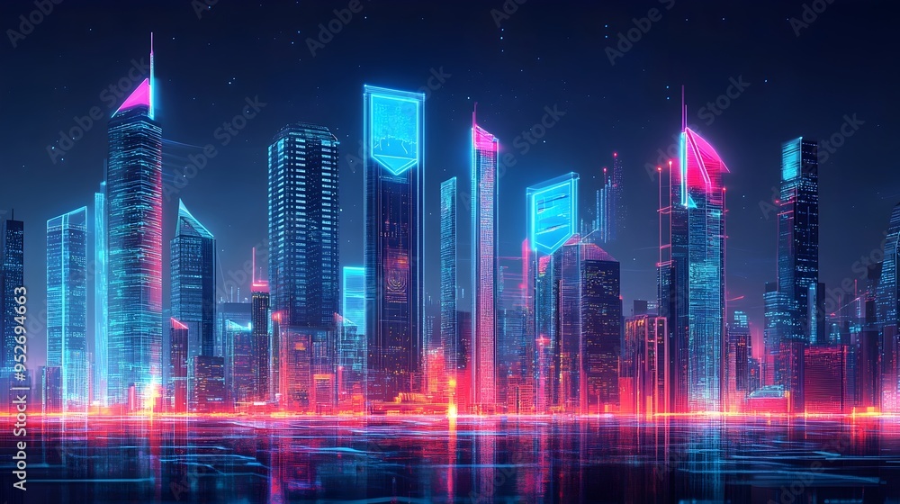 Futuristic Cityscape Showcasing the Synergy of Financial Technology and Blockchain in a Vibrant Metropolis of Architectural and Holographic Displays Futuristic Cityscape Showcasing the Synergy of Financial Technology and Blockchain in a Vibrant Metropolis of Architectural and Holographic Displays