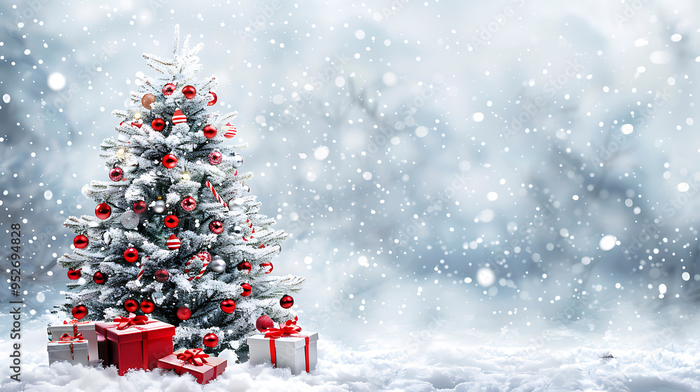 Obraz premium Sparkling Christmas Tree Amidst a Winter Wonderland