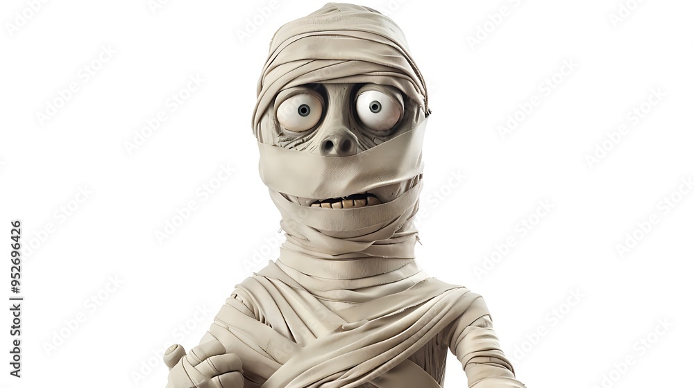 Funny mummy character isolated on a white background, wrapped in bandages with a comical expression, perfect for Halloween designs Funny mummy character isolated on a white background, wrapped in bandages with a comical expression, perfect for Halloween designs